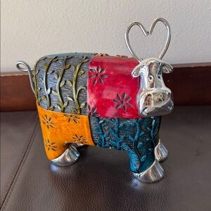 Uttermost 19058 Colorful Patchwork Cow Figurine Made of Polyresin & Metal